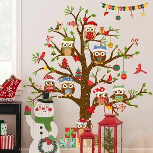 Christmas Owl Tree Wall Stickers PVC Removable Merry Christmas Decals For Living Room Bedroom Nursery Kids Home Decor