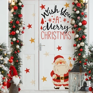 Creative Santa Claus wall decals with Merry Christmas text and stars for home decoration