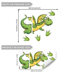 Cartoon grüner fliegender Drache und Fußabdrücke statischer Fensteraufkleber Deko