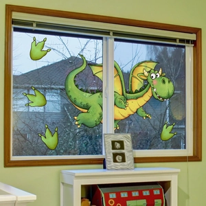 Süße grüne Drachen-Fensteraufkleber mit Pfotenabdrücken für die Glasdekoration zu Hause