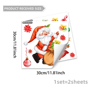 Macro view of 30x30cm watercolor Santa Claus wall stickers with 2-sheet set dimensions