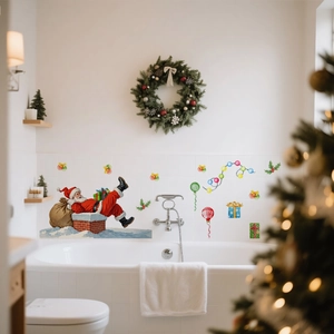 Festive Santa on chimney wall stickers set for living room and bedroom decoration