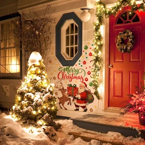 Detailed view of self-adhesive Christmas wall decals with Santa, reindeer and ornaments