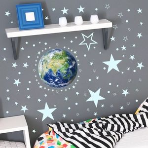 Stickers muraux mappemonde et étoiles lumineuses pour décoration de chambre d'enfant
