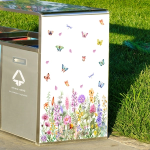 Waterproof PVC Flower Butterfly Trash Can Stickers Self Adhesive Botanical Wall Decals For Home Kitchen Bedroom Decor Aesthetic Ornament