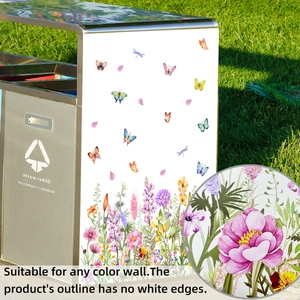 Detail of floral butterfly wall stickers showing high-definition print and no-white-edge design