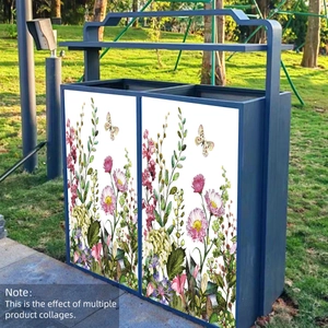 Colorful floral and butterfly waterproof stickers for outdoor garbage bin decoration