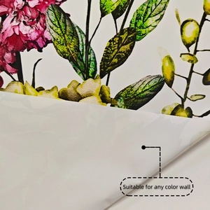 Detail of floral peel and stick vinyl showing thick opaque backing for any color wall