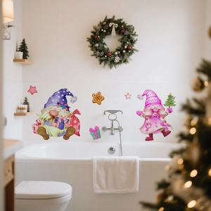 Self-adhesive watercolor Christmas gnomes wall decals for festive home decoration