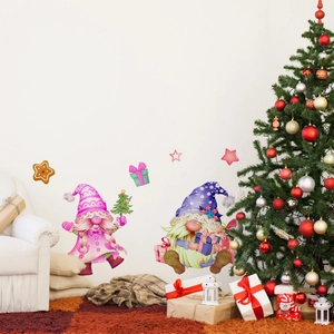 Cozy room scene with Christmas gnome wall stickers and festive holiday decor elements