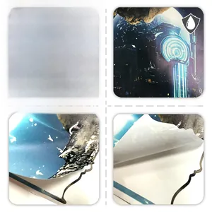 Detail of waterproof 3D sci-fi architecture wall sticker showing front design and back adhesive