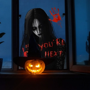 Halloween Window Clings Scary Ghost Girl Blood Handprints Static Cling Stickers Double Sided Horror Party Decor PVC
