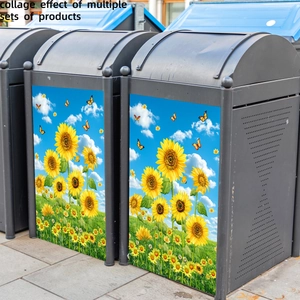 Adhesive floral sunflower stickers with butterfly decor for outdoor trash bins
