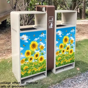 Outdoor sunflower and butterfly decorative trash can set for park and garden landscapes