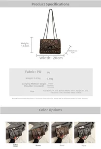 Detailed size specifications and material info for leopard print PU leather crossbody bag