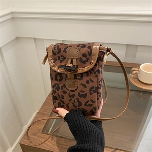 Sac Bandoulière Vintage Imprimé Léopard Pour Femmes Cuir PU Mini Sac Seau Sac Téléphone Avec Fermeture À Bascule Sac Épaule