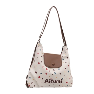 Borsa tote retrò a pois da donna con stampe colorate e patta in marrone scuro