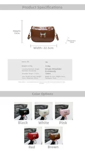 Tableau des tailles montrant la largeur de 22,5 cm pour ce sac à bandoulière en PU