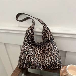 Leopard Print Large Capacity Tote Bag For Women PU Leather Retro Casual Underarm Shoulder Bag