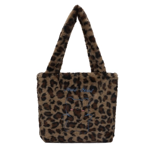 Sac fourre-tout en peluche avec imprimé léopard et broderie ours style hiver