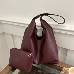 Women Retro Large Capacity PU Leather Hobo Shoulder Bag With Inner Pouch Solid Color Casual Simple Tote Bag For Commuting