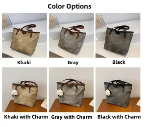 Detailed grid view of large capacity tote bags in khaki, grey and black with cloud charm