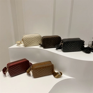 Chic quilted square crossbody camera bags in five colors with wide nylon shoulder straps