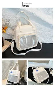 Détails du sac fourre-tout blanc en nylon avec poche filet et bandoulière réglable
