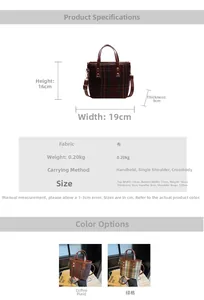 Size specifications for retro plaid woolen bucket bag with strap measurements