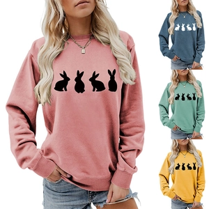 Detail view showing four color options of a long sleeve sweatshirt with rabbit silhouettes