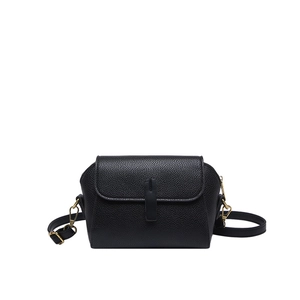 Classic black litchi pattern leather square crossbody bag with matte gold hardware