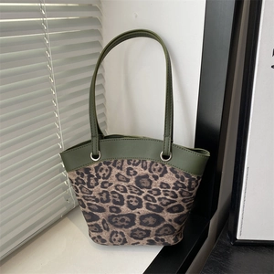 Vintage Leopardenmuster Beuteltasche Damen PU Leder Nähte Umhängetasche Vielseitige Schulterhandtasche Täglich Pendeln Tote Bag