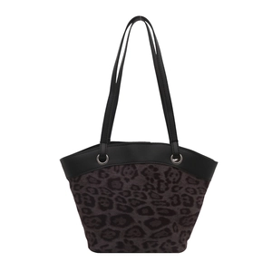 Große Leopard-Schultertasche in Trapezform mit schwarzen Kunstledergriffen für Damen