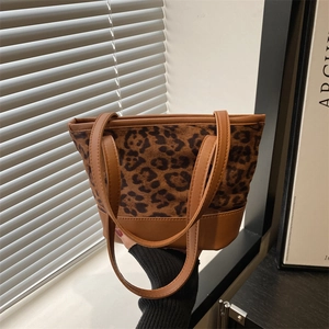 Elegante borsa tote leopardata con manici in pelle PU marrone per il pendolare quotidiano