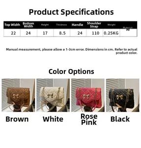 Detailed size specifications for the quilted chain bag with bow decoration in PU leather