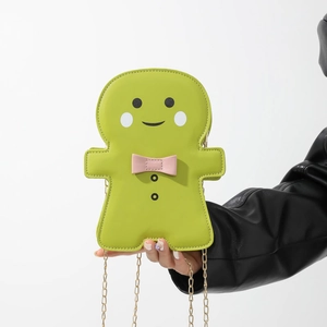 Sac Bandoulière Bonhomme De Pain D'épices Cuir PU Dessin Animé Mignon Petit Sac À Épaule Avec Chaîne En Métal Enfants Noël