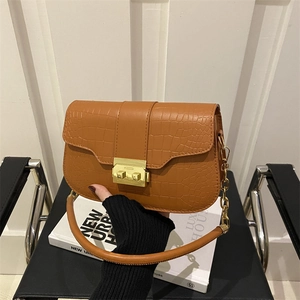 Women Crocodile Pattern PU Leather Crossbody Bag Small Square Shoulder Handbag Gold Chain Lock Vintage Daily Fashion