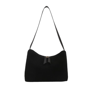 Fashionable black faux suede shoulder bag with dual zipper design and minimalist style