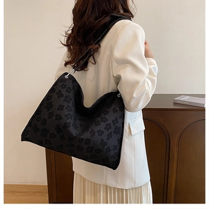 Grand sac cabas noir avec motif floral en jacquard pour le travail et les loisirs