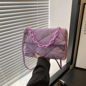 Borsa a Tracolla Trapuntata da Donna Nylon Motivo a Rombi Borsa a Spalla Con Catena in Plastica Moda Casual Quotidiano Viaggio