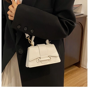 Chic white mini leather handbag with gold metal accents and lychee pattern for women
