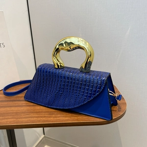 Crocodile Pattern PU Leather Handbag With Gold Metal Handle Asymmetric Geometric Glossy Patent Crossbody Bag For Women