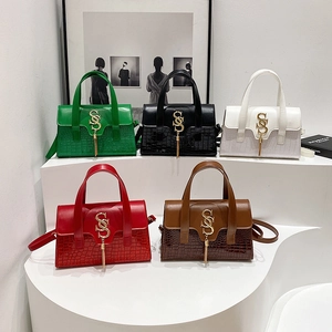 Fashionable crocodile pattern crossbody square bags in five colors with gold SS logo