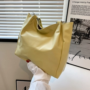 Women Large Capacity PU Leather Tote Bag Minimalist City Simplicity Shoulder Bag Soft Horizontal Square Handbag Metal Ring Buckle