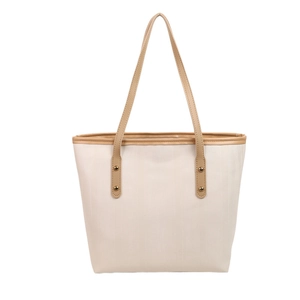 Borsa tote minimalista crema di grande capacità con spalline marroni e rivetti dorati