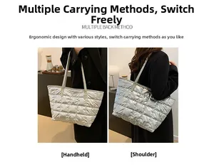Dual-use silver quilted tote bag shown as both a handbag and a shoulder bag