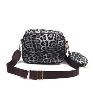 Chic leopard print crossbody bag set with wide adjustable strap and round coin purse