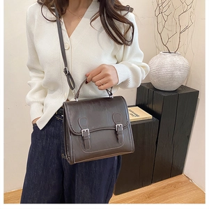 British style dark brown retro satchel bag with top handle and adjustable shoulder strap