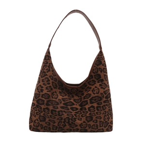 Leopard print Hobo shoulder bag with brown leather strap in a large capacity tote design