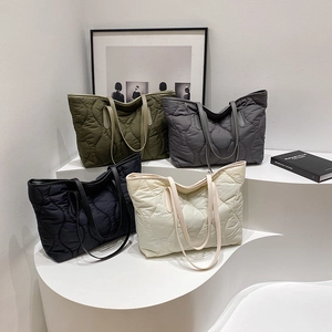 Minimalist large capacity quilted tote bags in olive, grey, black and cream white colors